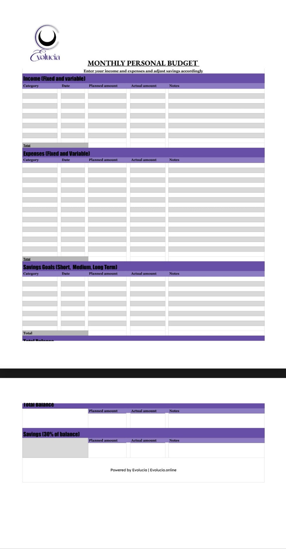 Financial budgeting sheets