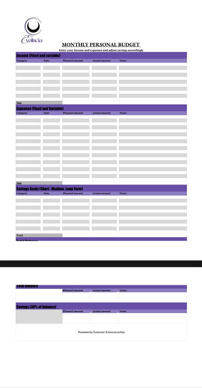 Financial budgeting sheets