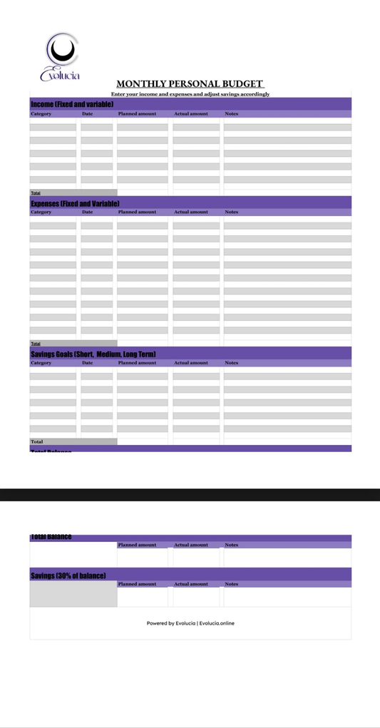 Financial budgeting sheets
